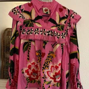 FARM Rio Vibrant Pink Toucan Floral Blouse